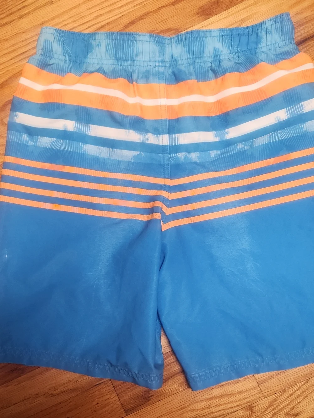 Under Armour Boys' Blue & Orange Stripe Swim Shorts, YXL, EUC